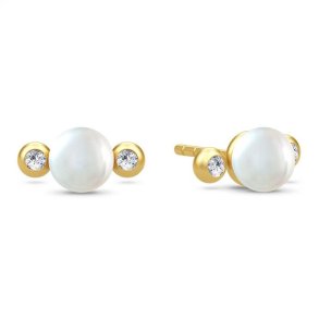 Julie Sandlau: Perla �restikker - Forgyldt S�lv - perle - Zirkon - ST80GDWHPLCZ