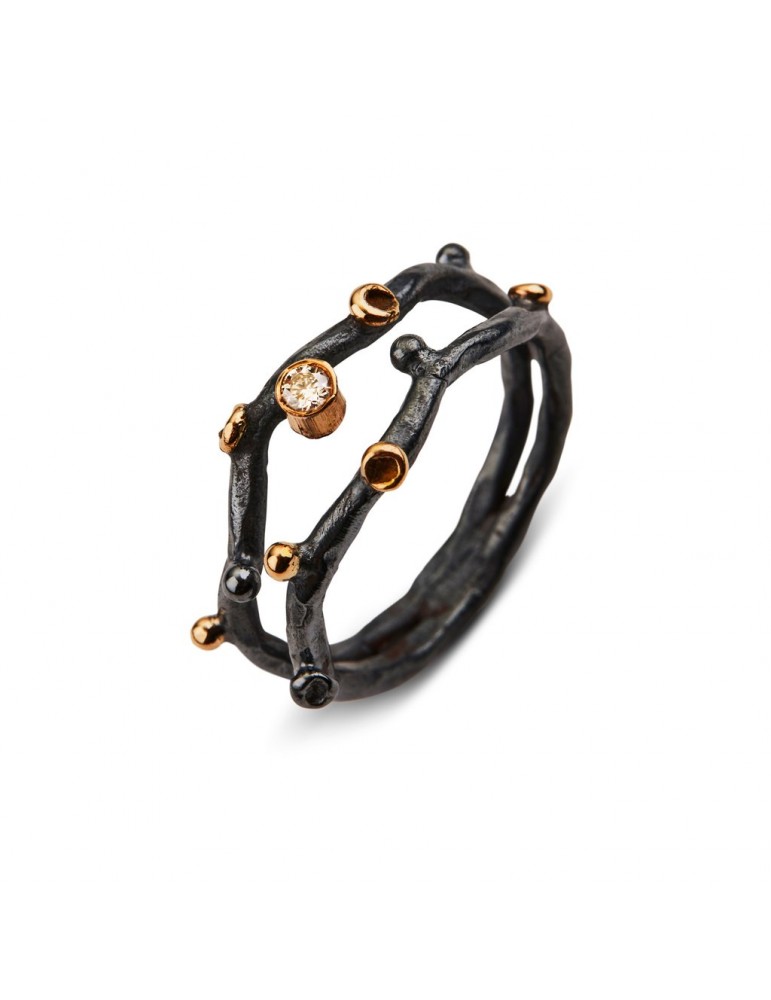 By Birdie - Grace Duo ring i 925 sølv og 14 KT guld m. brillant - 50110229 57