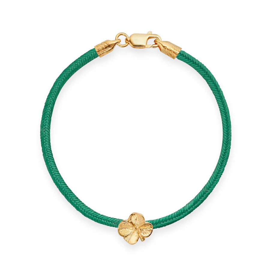 Flora Danica - Firkløver silke armbånd - Mørkegrøn - FG/Sølv - FLC-SILK-DARKGREEN-18-G