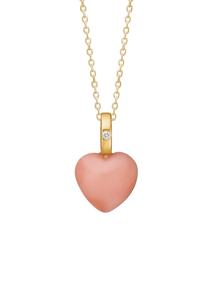 Carré Copenhagen - Hjerte vedhæng - 8mm Momo Koral - Diamant - Guld - TL 4487CODI